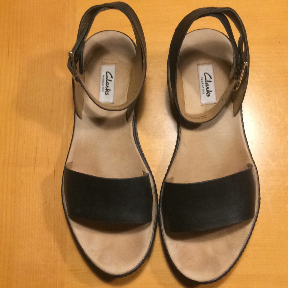 Clark’s black leather sandals